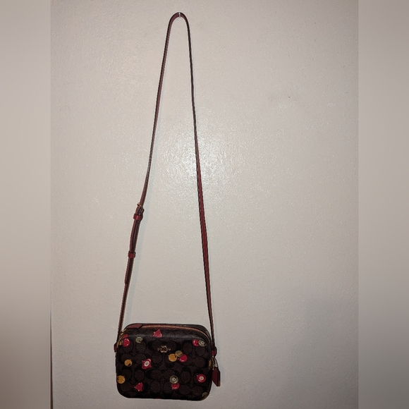 Coach Ornament Print Mini Camera Bag Signature Canvas Brown Multi EUC - Picture 6 of 14